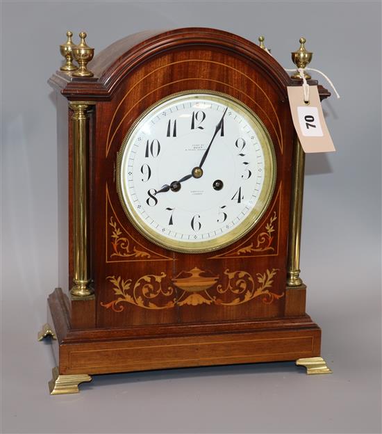 An Edwardian inlaid mahogany clock by Dent height 34.5cm